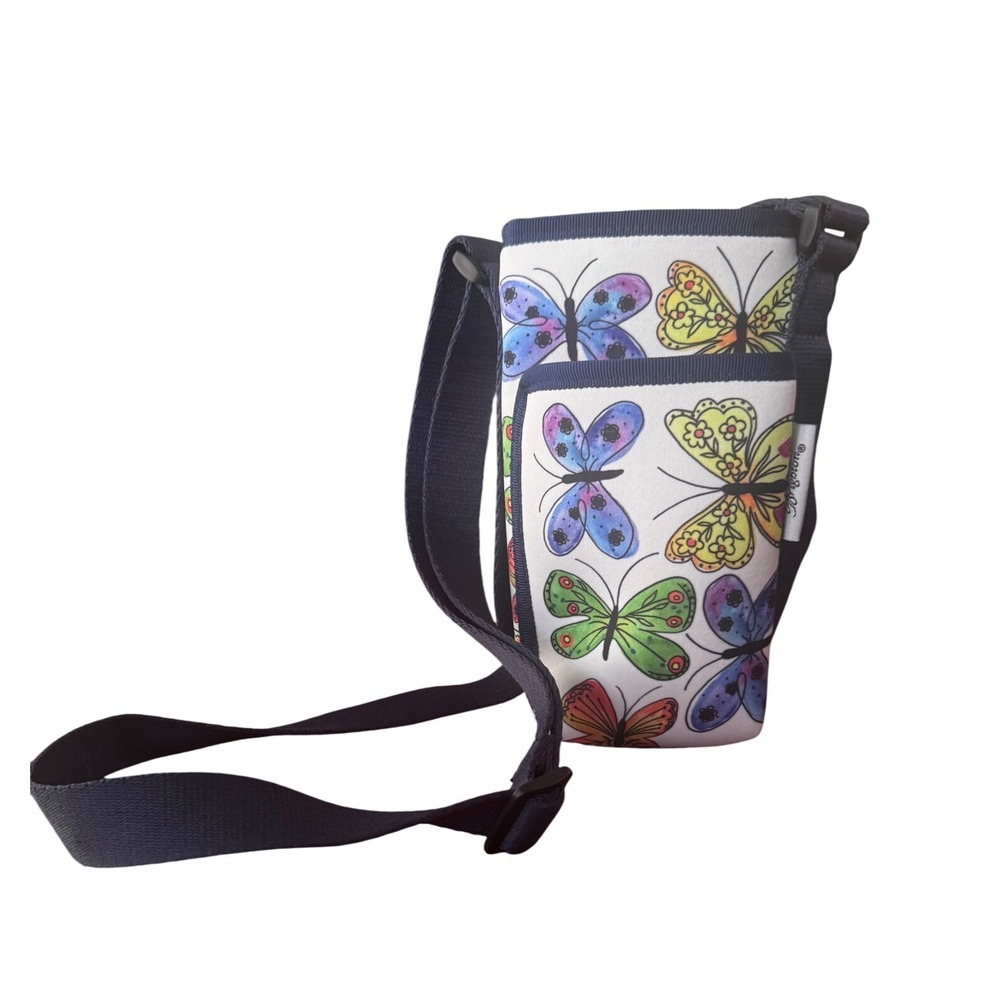 Brighton Butterfly Print Water Bottle Holder Crossbody Bag  Multicolor 7x3" 
EUC
